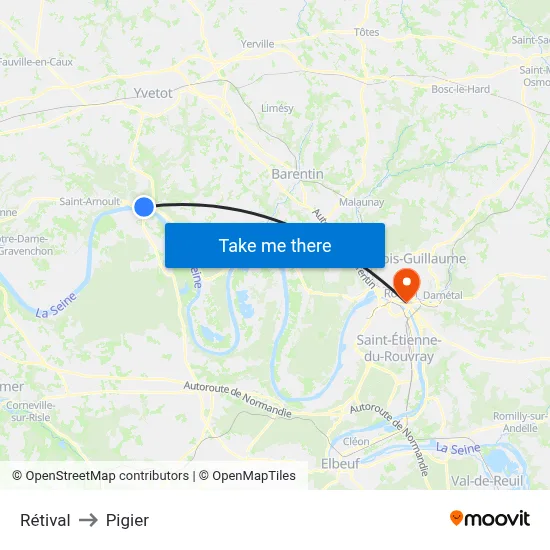 Rétival to Pigier map