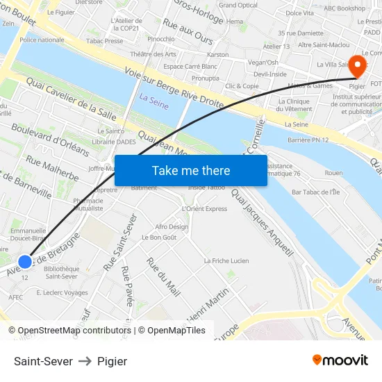 Saint-Sever to Pigier map