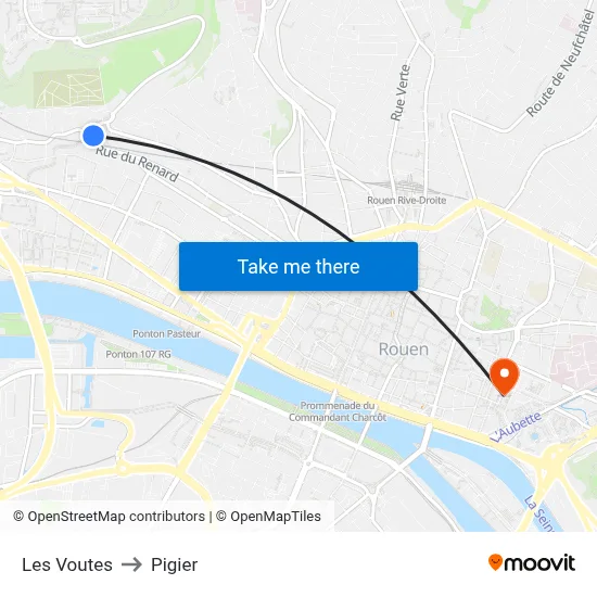 Les Voutes to Pigier map