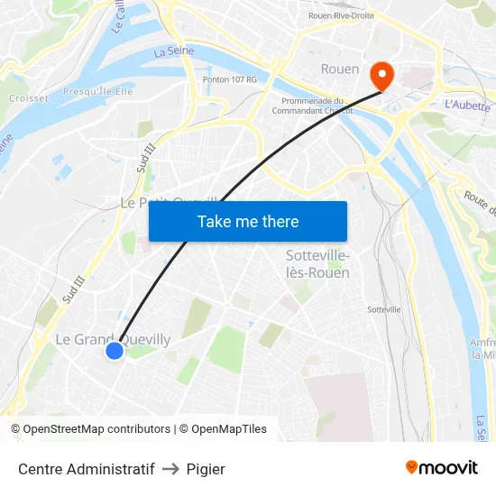 Centre Administratif to Pigier map