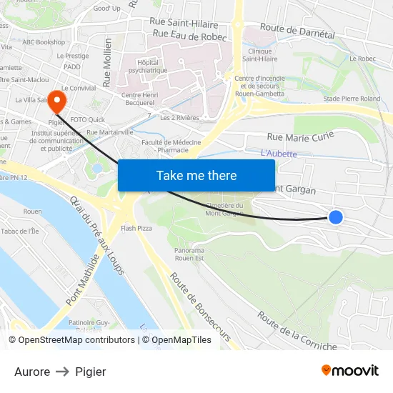 Aurore to Pigier map
