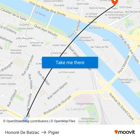 Honoré De Balzac to Pigier map