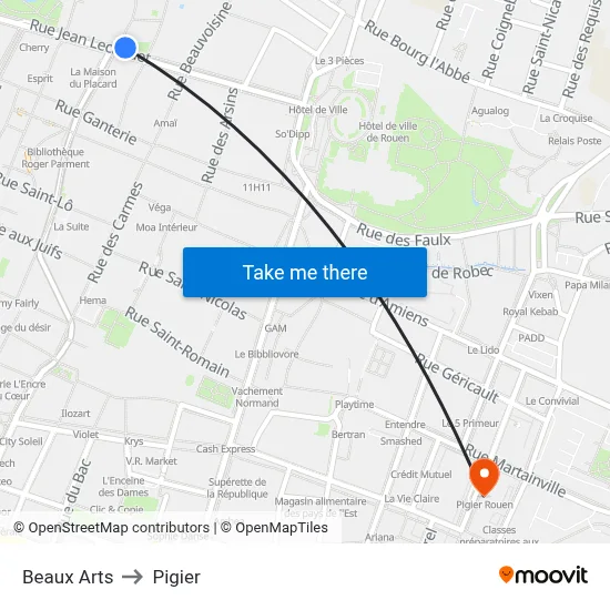 Beaux Arts to Pigier map