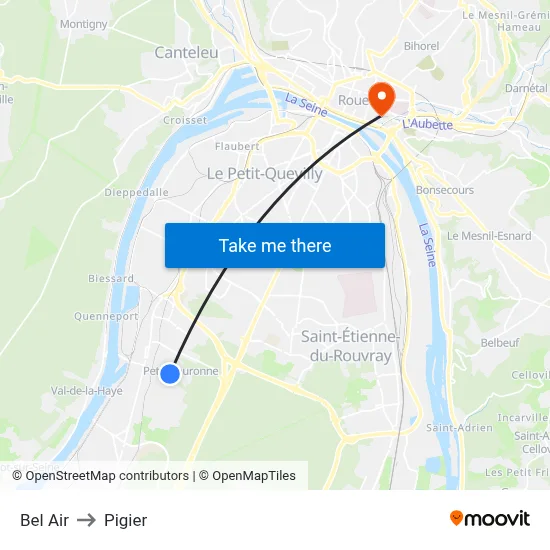 Bel Air to Pigier map