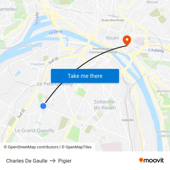 Charles De Gaulle to Pigier map