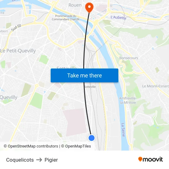 Coquelicots to Pigier map