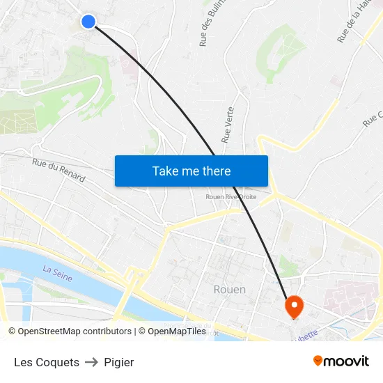 Les Coquets to Pigier map
