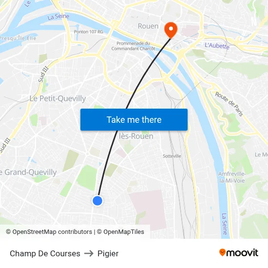 Champ De Courses to Pigier map