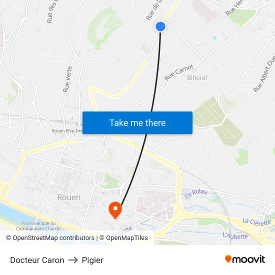Docteur Caron to Pigier map