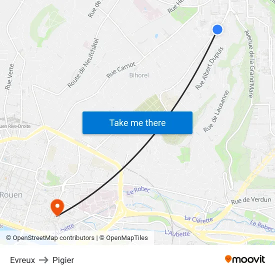 Evreux to Pigier map