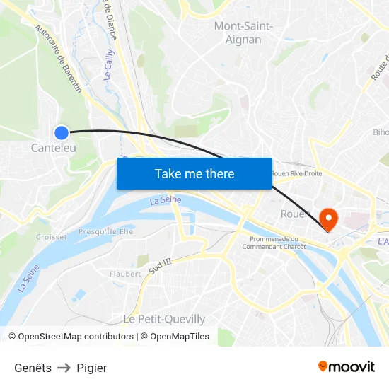 Genêts to Pigier map