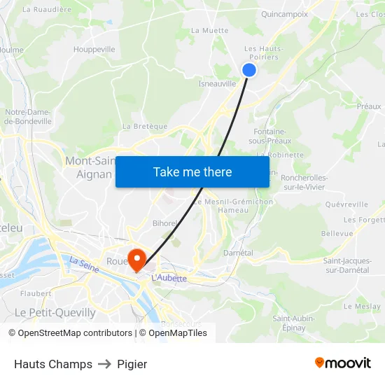 Hauts Champs to Pigier map
