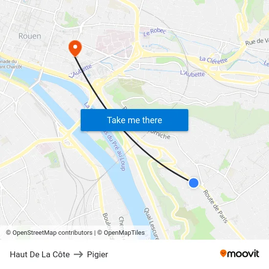 Haut De La Côte to Pigier map