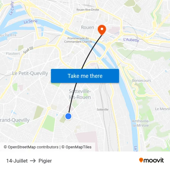 14-Juillet to Pigier map