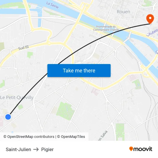 Saint-Julien to Pigier map