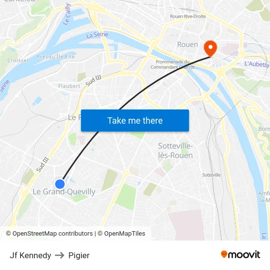 Jf Kennedy to Pigier map