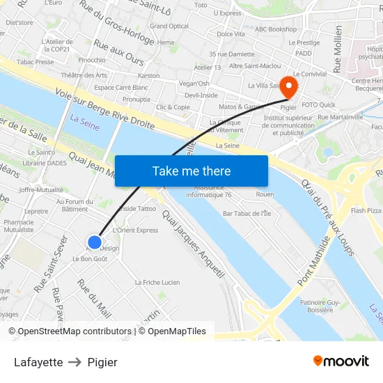 Lafayette to Pigier map