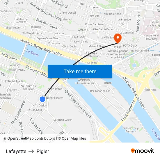 Lafayette to Pigier map