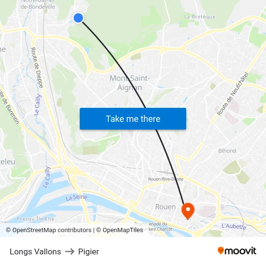 Longs Vallons to Pigier map