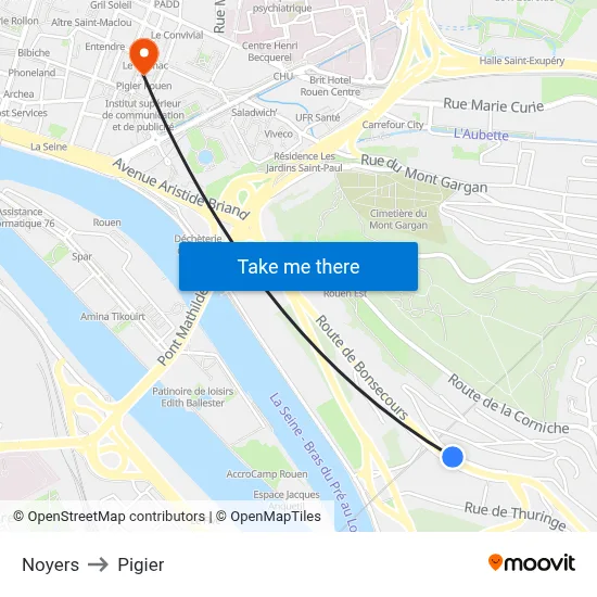 Noyers to Pigier map