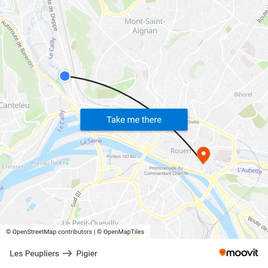 Les Peupliers to Pigier map