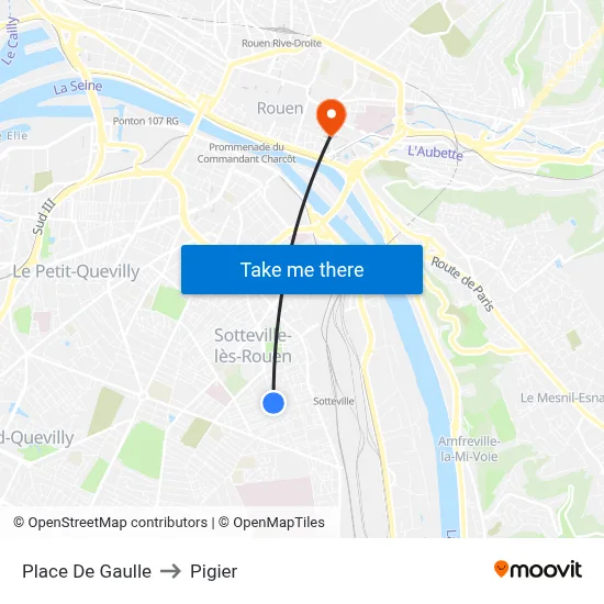Place De Gaulle to Pigier map