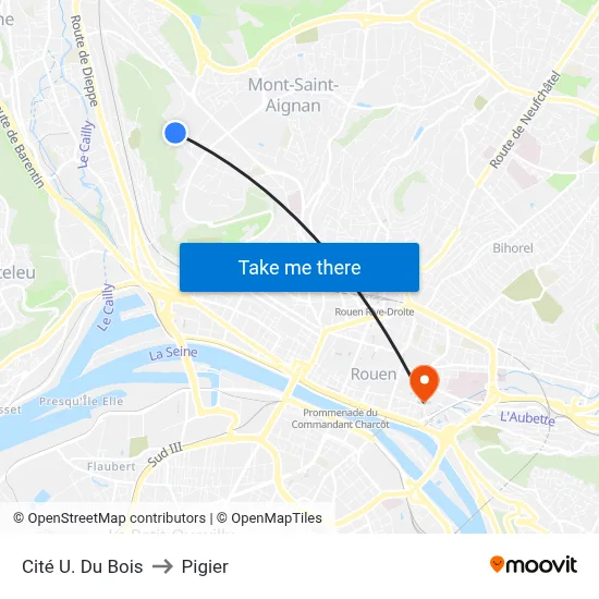 Cité U. Du Bois to Pigier map