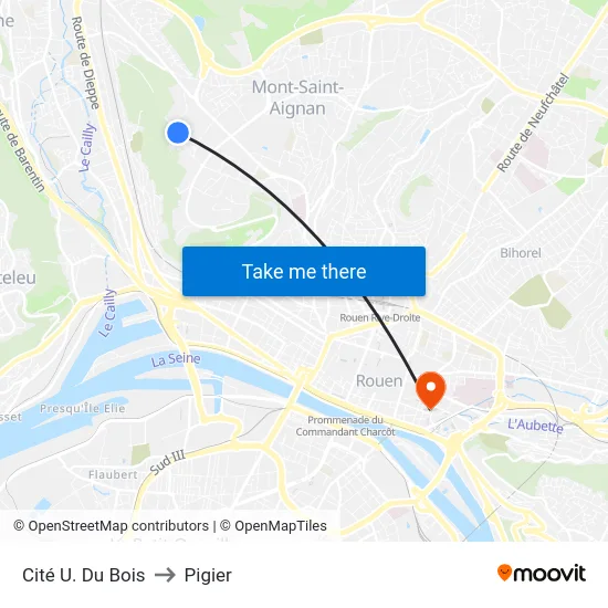 Cité U. Du Bois to Pigier map