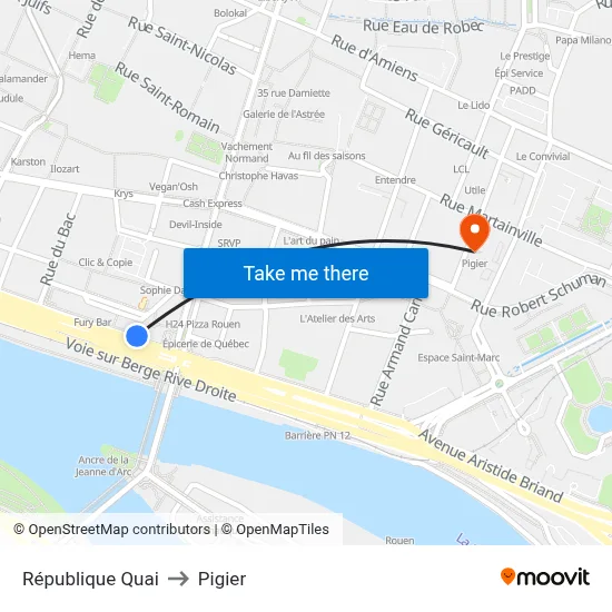 République Quai to Pigier map