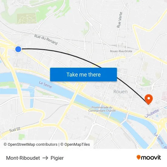 Mont-Riboudet to Pigier map