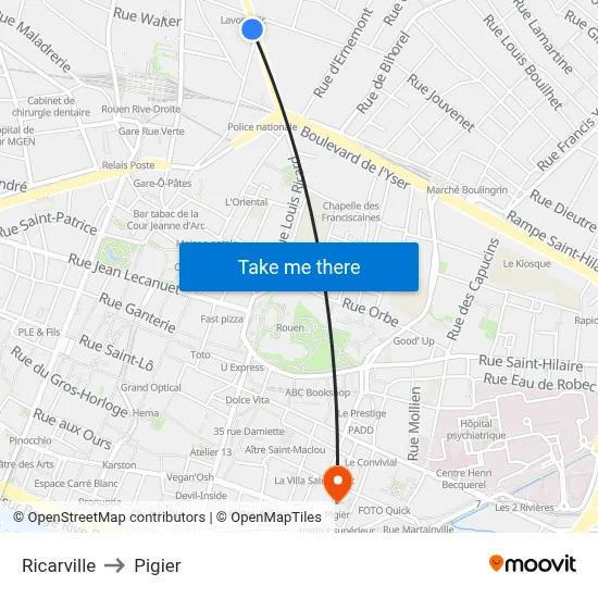 Ricarville to Pigier map