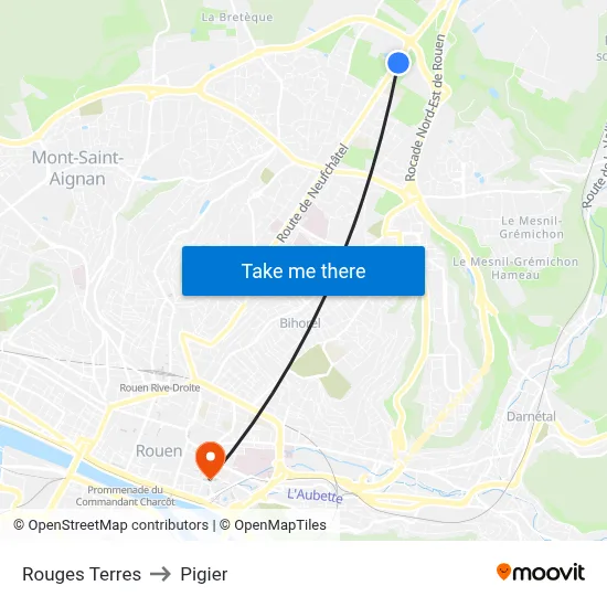 Rouges Terres to Pigier map