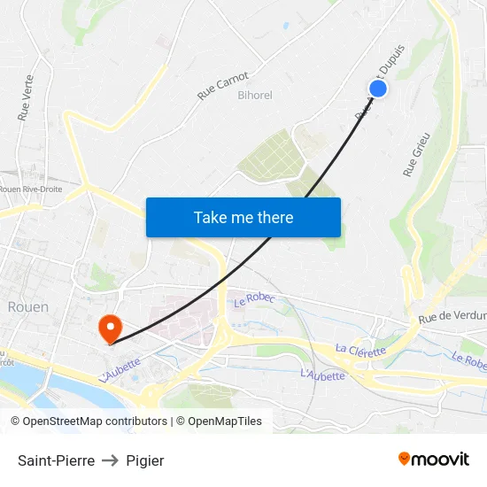 Saint-Pierre to Pigier map