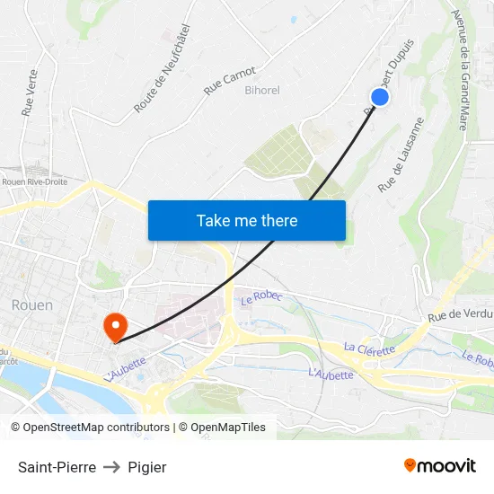 Saint-Pierre to Pigier map