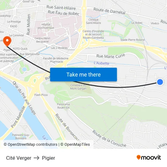 Cité Verger to Pigier map