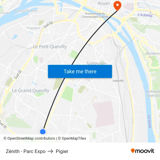 Zénith - Parc Expo to Pigier map