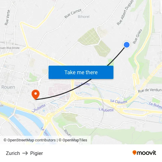 Zurich to Pigier map