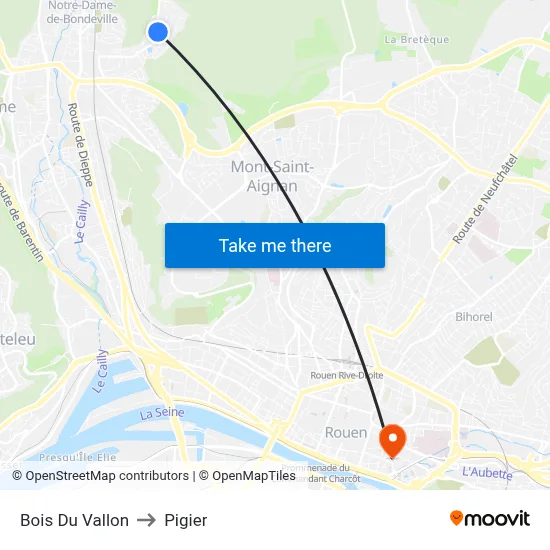 Bois Du Vallon to Pigier map