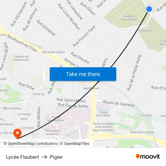 Lycée Flaubert to Pigier map