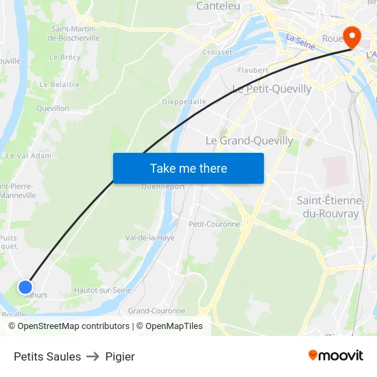 Petits Saules to Pigier map
