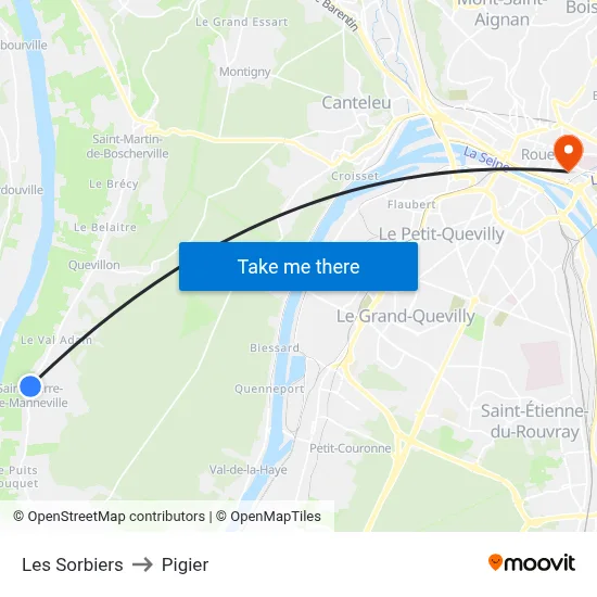 Les Sorbiers to Pigier map