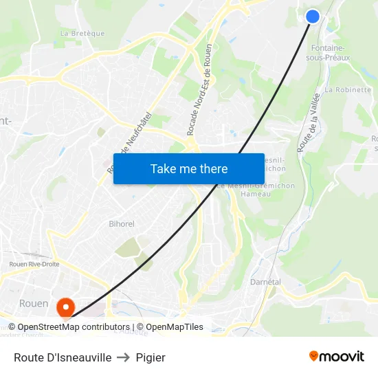 Route D'Isneauville to Pigier map