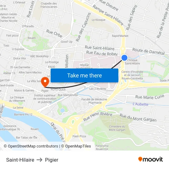 Saint-Hilaire to Pigier map