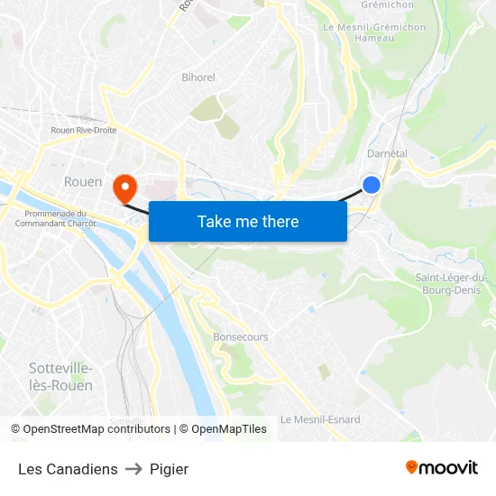 Les Canadiens to Pigier map