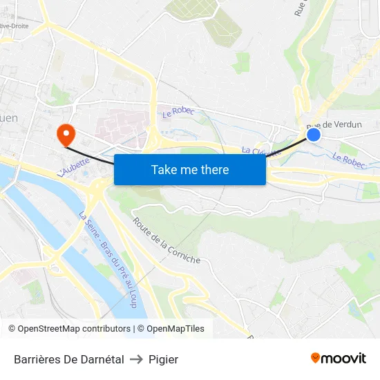 Barrières De Darnétal to Pigier map