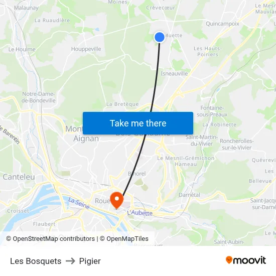 Les Bosquets to Pigier map