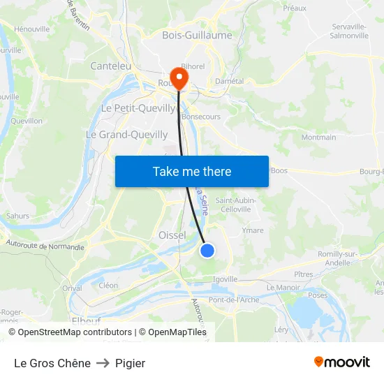 Le Gros Chêne to Pigier map