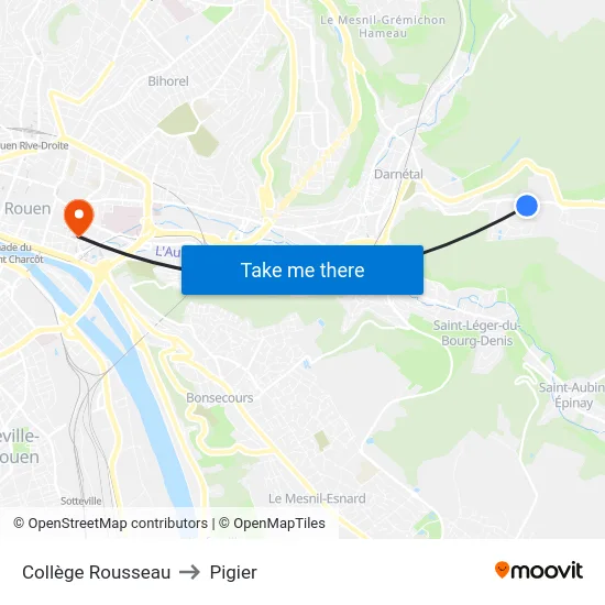 Collège Rousseau to Pigier map