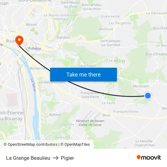 La Grange Beaulieu to Pigier map