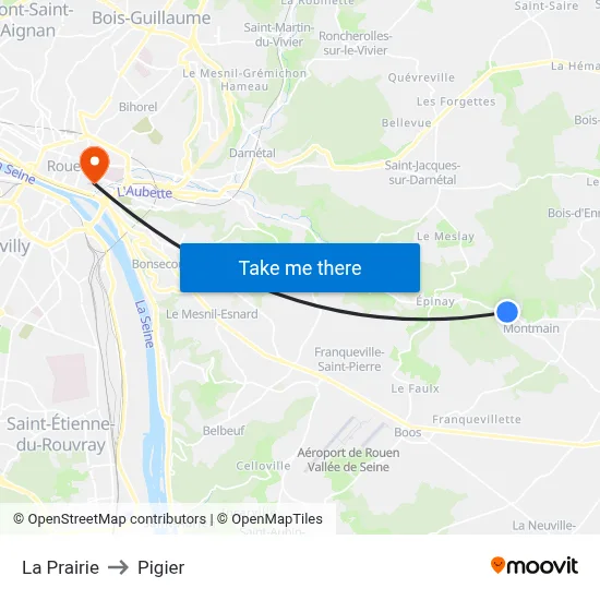 La Prairie to Pigier map
